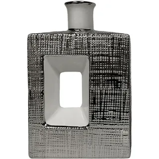 Tischvase aus Keramik mit Loch in Silber und Weiß, glänzend, 7 x 28 x 28 cm