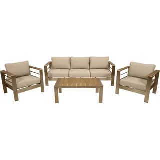 DEGAMO Lounge Set CANNES Aluminium gebürstet + Kunstholz braun Polster hellgrau - Silber, Grau, Braun