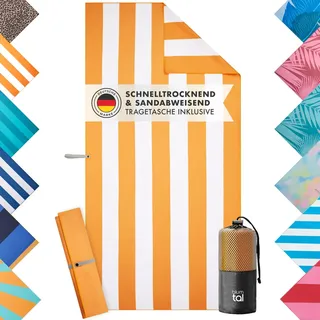 Blumtal Strandtuch XXL aus Mikrofaser - kompaktes und schnelltrocknendes Handtuch/Strandhandtuch 90x180 - Stranddecke sandfrei + Band - Badehandtuch sandabweisend Gelb-Weiß gestreift