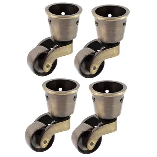 Massive Messingrollen mit 28 mm Rad (4 Stück) – echtes massives Messing – Antik-Vintage-Effekt – Cup-Stil Montage – UK Company