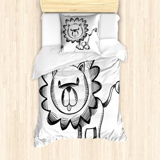 ABAKUHAUS Kindergarten Mantele, Flüchtige Baby-Löwe-Safari, Milbensicher Allergiker geeignet mit Kissenbezügen, 135 cm x 200 cm - 80 x 80 cm, Schwarz-Weiss - Schwarz