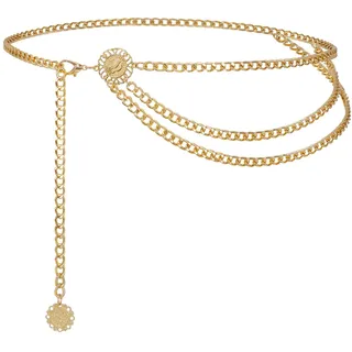 WHIPPY Taillenkette Damen Metall Gürtel Gold Mehrschichtiger Verstellbarer Taillen Gürtel Kettengürtel für Jeans Kleider, 110cm Gold