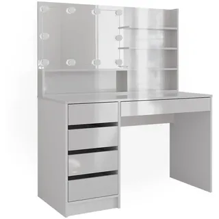 Vicco Schminktisch Sherry Weiß 120 cm mit LED Beleuchtung, und Spiegelregal , Holzwerkstoff , 13 Fächer , 5 Schubladen , Rechteckig,Rechteckig , 120x145x55 cm , Schlafzimmer, Schminktische