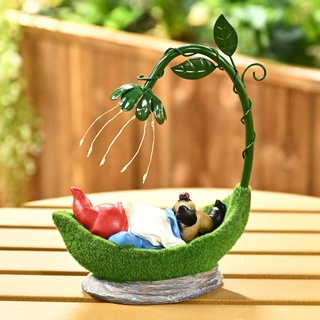 Solpex Gartenzwerg Solarleuchte, Garten Statue mit Lichtkette, Solar Beleuchtung, Beflockt Deko Figur aus Harz, Wasserdicht, für Außen, Balkon, Terrasse, Hof (Grün), 26 * 19 * 9.5cm