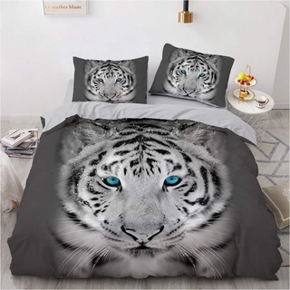 YASMENG Tiger Bettwäsche 135x200 Tiermotiv Weiß Grau 3D Bettbezug Set Weich Flauschig Mikrofaser Bettwäsche 2teilig für Geschenke Zimmer Deko mit Reißverschluss und 80x80 cm Kissenbezug