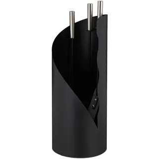 Relaxdays Kaminbesteck Edelstahl 0,22 m 4-teilig Schwarz
