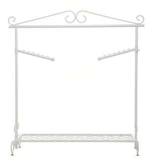 Loywe Kleiderständer Kleiderstange Garderobenständer mit Schuhablage, Breite 136cm,Vintage-Stil Metall Höhenverstellbar von 126 bis 200 cm (Weiss)