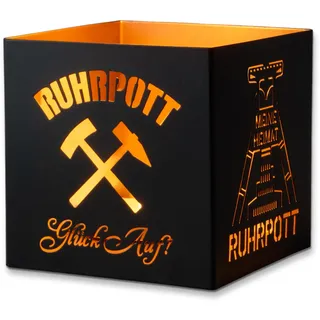 Windlicht Kerzenhalter Ruhrpott | Kerzenständer-schwarz aus Metall | Wohnzimmer-Terrassen-Balkon-Deko | Ruhrpott-Geschenke für Teelichter und Kerzen auch als Herbst Laterne für draußen geeignet.