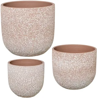 DRW Set mit 3 Blumentöpfen aus Keramik in Hellrosa, 20 x 20 x 18 cm