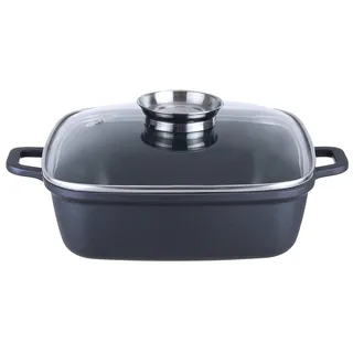 Kopf Bräter Santorin (Aluguss, 3,8 Liter, inkl. Glasdeckel mit Aromaknopf, Induktion) schwarz