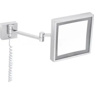 DEUSENFELD KLQ54CT - Premium LED Kosmetikspiegel "QUADRO", eckig, CTT - stufenlos einstellbarer Farbton von 2700-6500K, LED Touch-Control, 5x Vergrößerung, 20x20cm, verdeckte Befestigung, verchromtes Messing - Silber