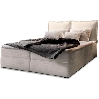 Masseno Boxbett Lente 160x200 cm mit Matratze und Topper - Creme , Holz , H2 + H3 , 160x200 cm , Schlafzimmer, Betten, Boxspringbetten