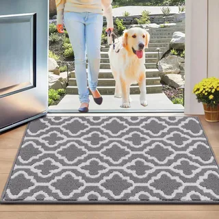 SHACOS Fußmatte Innen 90x150 cm Schmutzfangmatte rutschfest Eingangsteppich Innen Groß Fussmatte Außen Sauberlaufmatte Waschbar Türmatte Innen für Eingang, Patio, Flur, Garten, Haustier (Grau)