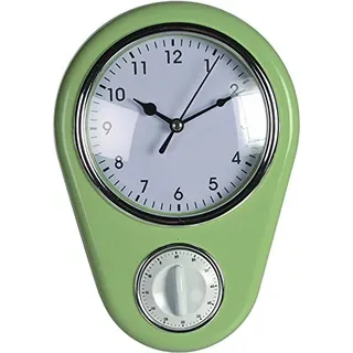 Retro 50er Jahre Design Wanduhr Kitchen mit Timer grün