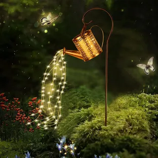 Tremdwoto Gießkanne Solarleuchten für den Außenbereich, 90 LEDs, Gartendekoration, Außenleuchte, IP65, wasserdicht, große Retro-Metall-Lichterkette mit Halterung für Terrasse, Hof, Weg
