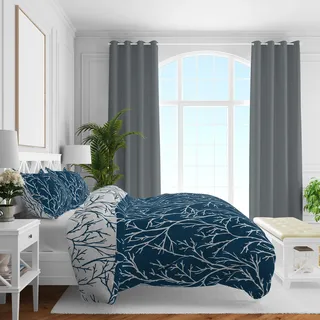 Brielle Mako Satin Wendebettwäsche Set 100 % Baumwolle/Fadenzahl 220  mit Reißverschluss 2-teilig Deckenbezug 140 x 220 cm Kissenbezug 60  x  70 cm Dunkelblau Grau - Dunkelgrau