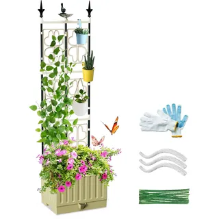 MQJIAZHI Pflanzkasten mit Rankgitter, Selbstbewässernder Pflanzkübel mit Rankhilfe, Hochbeet für Tomaten & Kletterpflanzen, Außen-Pflanzbox für Terrasse und Balkon