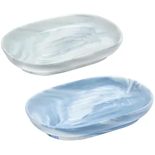 2 Stück Seifenschale Keramik, Anti-Rutsch Seifenhalter Marmor Elegantes Ovales Design mit Rutschfestem Boden Seifenbox Seifendose Seifenablage Waschbecken für Badezimmer, Küche, Dusche