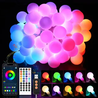 StarryEver Smart USB LED Kugel Lichterkette Innen, 9M 60 LED 213 Modi Globe Lichterketten mit Fernbedienung, Farbwechsel Kugeln Lichterkette APP Musik fur Zimmer Party Hochzeit Weihnachtsbaum Outdoor