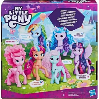 My Little Pony Puppen Ponygenerationen Regenbogenset mit 6 Ponyfiguren (14 cm), Einhorn-Spielzeug für Mädchen und Jungen