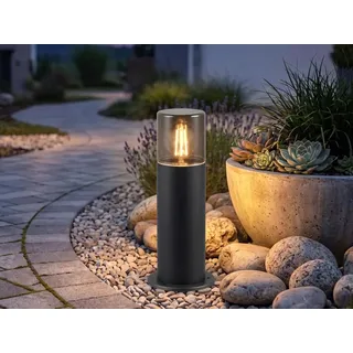 LED Außen Sockelleuchte Schwarz & Rauchfarbig, Garten Wegbeleuchtung Höhe 30cm - Schwarz