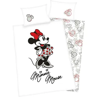 Herding Minnie Mouse Disney, Kopfkissenbezug 40 x 60 cm mit Wende-Motiv, Bettbezug 100 x 135 cm, Mit Reißverschluss, 100% Baumwolle