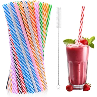 FORYNXHWIN 100 Stück Wiederverwendbare Strohhalme, Kunststoff mit Strohhalmbürste, Stabil & Wiederverwendbar, Verdickte Harte Strohhalme für Milchtee, Smoothies, Säfte, Getränke, Cocktails