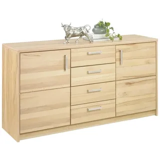 Linea Natura Sideboard , Buchefarben , Metall , Kernbuche , massiv , 2 Fächer , 4 Schubladen , 142x77x40 cm , erweiterbar, Beimöbel erhältlich, in verschiedenen Größen erhältlich , Holzmöbel, Kommoden Holz, Sideboards Holz