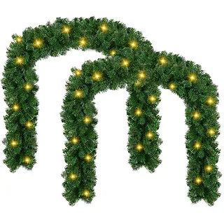 Jaxguom 2X Weihnachtsgirlande mit Beleuchtung, 5m 100 LEDs Künstliche Tannengirlande Grün Innen Außen Weihnachtsdeko Weihnachten Deko für Treppe Wand, Warmweiß