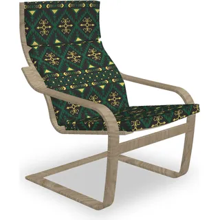 ABAKUHAUS Boho Poäng Sessel Polster, Tribal Motive und Formen Drucken, Sitzkissen mit Stuhlkissen mit Hakenschlaufe und Reißverschluss, Koksgraue Mustard - Bunt