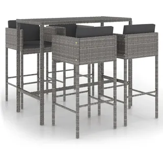 vidaXL 5-tlg. Gartenbar-Set mit Kissen Poly Rattan Grau - Grau