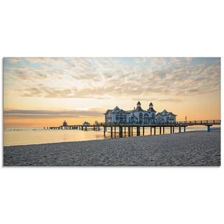 Artland Glasbild »Seebrücke Sellin bei Sonnenaufgang«, Strand, (1 St.), in verschiedenen Größen, gelb