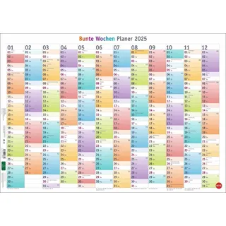 Bunte Wochen Posterplaner 2025: Immer alle Termine im Blick mit dem großen Jahresplaner für die Wand. Neutraler Kalender: das ganze Jahr auf einem Poster (Bürokalender Heye)