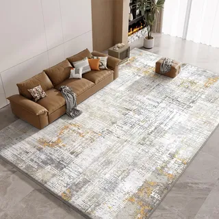 Vamcheer Teppich Wohnzimmer Flauschig Waschbar 200X300- Gelb/Hellgrau Schlafzimmer Teppich rutschfest, Teppiche Gegend Moderner, Eingedickter Schwamm Komfort Updrade, für Arbeitszimmer, Büro