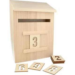 Artemio 14002293 Adventskalender zum Dekorieren Briefkasten Holz 20 x 9,5 x 28 cm