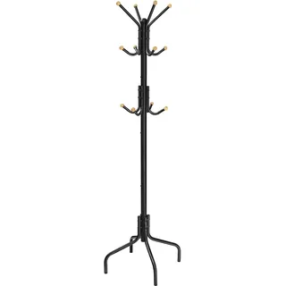 SONGMICS Garderobenständer, Kleiderbügel aus Metall mit 12 Haken, Garderobe, 4 Beine, Jackenständer für Mäntel, Hüte, Taschen, für Flur, Schlafzimmer, Büro, schwarz RCR031B01