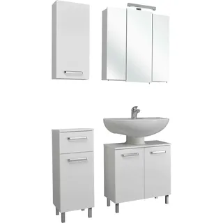 Saphir Badmöbel-Set »Quickset 4-teilig, Waschbeckenunterschrank mit LED-Spiegelschrank« 4 Stk. tlg., weiß