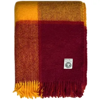 JOWOLLINA WOOLONLY 100% Lammwolle Wolldecke Plaid Karo Schottenmuster Tartan (Henna-rot/gelb, 150x205 cm)