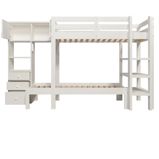 Merax Etagenbett 90x200cm Schrank Regal Schubladen Weiß