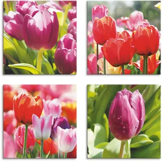 Artland Leinwandbild »Frühling und Tulpen«, Blumen, (4 St.), 4er Set, verschiedene Größen, pink