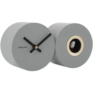 Karlsson Kuckucksuhr Duo Cuckoo - Mausgrau - 26x13x7,2cm - Rund - Stahl - Wanduhr Modern Wohnzimmer - Wanduhren - Kuckucksuhr