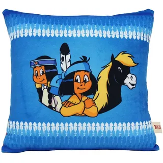 Yakari Quadratisches Kissen Standard (25 cm x 25 cm) Softplüsch Blau Cartoon Modern Indoor und Outdoor Dekoration oder Loungen