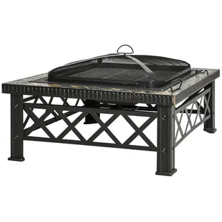 Outsunny Feuerschale, Schiefer, Stahl, Schwarz , Naturmaterialen, Metall , 76x47x76 cm , Gartenmöbel, Feuerschalen & Feuerkörbe