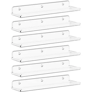 Lifewit 6 Pack Kunststoff Wandregal, 35,5 x 10,2 cm Hängeregal für Kinderzimmer Schlafzimmer Wohnzimmer Bad Küche, Schweberegal Regalbrett trag. 6KG, Bilderleiste Bücherregal Kinder Wand, Klar