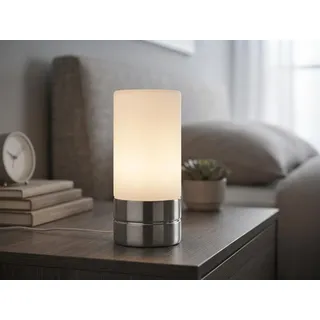 Kleine Tischlampe Touch dimmbar, Nachttischlampe mit Zylinder Glasschirm H: 20cm