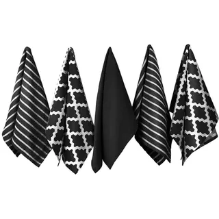Penguin Home Premium Geschirrtuch aus 100% Reiner Baumwolle für die Küche, Set mit 5 Küchentüchern, weiche und langlebige Küchentücher, Handtuch-Set, maschinenwaschbar, 65 x 45 cm, Farbe – Schwarz