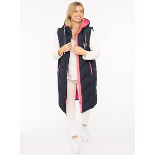 Steppweste ZWILLINGSHERZ "Strandglück", Damen, Gr. S, blau (marine), Steppware, Obermaterial: 100% Polyester, mehrfarbig, knielang, ohne Ausschnitt, Westen Steppweste, seitlicher Print, Kapuze, Taschen, modisch, Kontrastdetails
