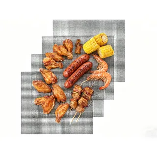 Grillmatten Set 42 * 36cm, 4 Stück Gitter Grillplatte, Teflon Grillmatte antihaft in Schwarz für Gasgrill, Holzkohlegrill, Elektrogrill, Luftfritteuse