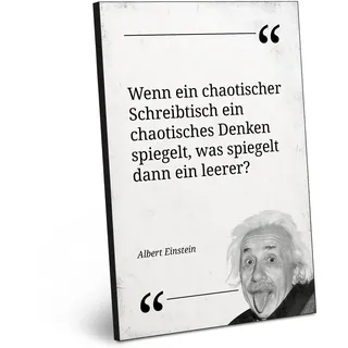 ARTFAVES® Holzbild mit Spruch - Wenn EIN chaotischer Schreibtisch/Zitat Albert Einstein | modernes Holzschild schwarz-Weiss zur Dekoration oder als Geschenk zum Thema Büro/Office/witzig