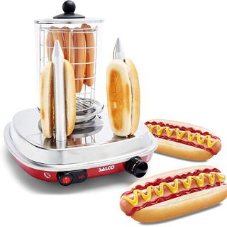 Salco Hot Dog Maker im Retro-Diner-Style - 450W, Dampfgarer mit Thermo-Control, Heizspieße für 2 Brötchen - Zylinderkapazität für 8 Würstchen, Gehäuse aus Metall, Glaszylinder & Edelstahlkorb